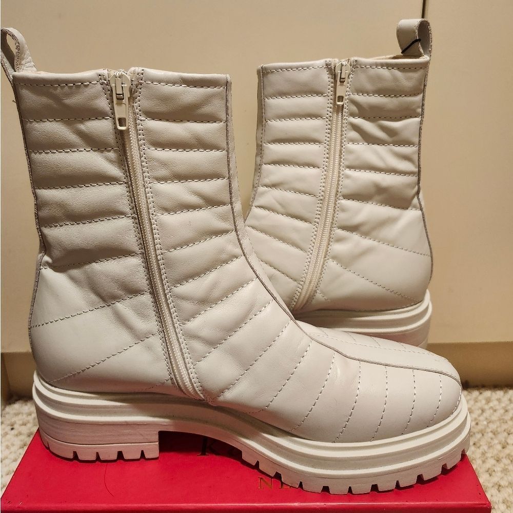 NWT Napoleoni Ivory Quilted Italian Leather Lug Sole Boots Sz.10/40 Ret.$395 - Picture 4 of 11